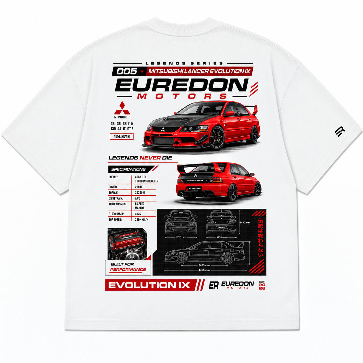 Camiseta Oversized Mitsubishi Lancer Evolution IX - Euredon Motors