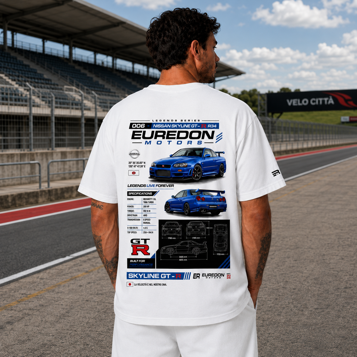 Camiseta Oversized Nissan Skyline GT-R R34 - Euredon Motors