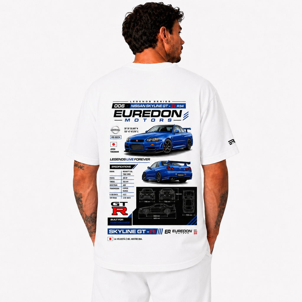 Camiseta Oversized Nissan Skyline GT-R R34 - Euredon Motors