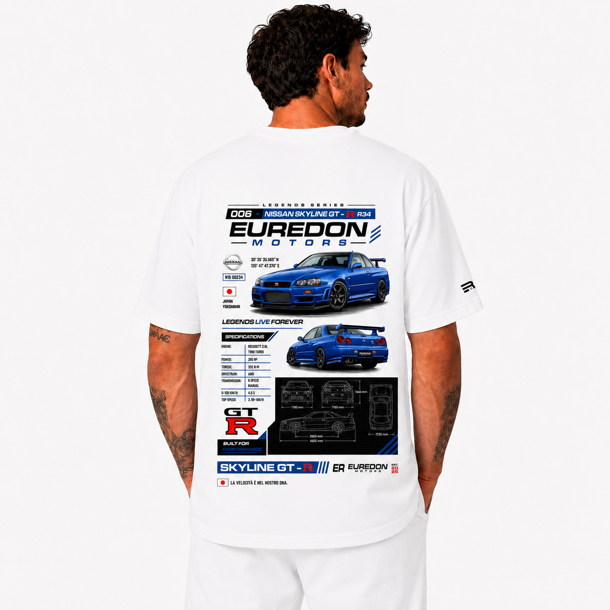 Camiseta Oversized Nissan Skyline GT-R R34 - Euredon Motors