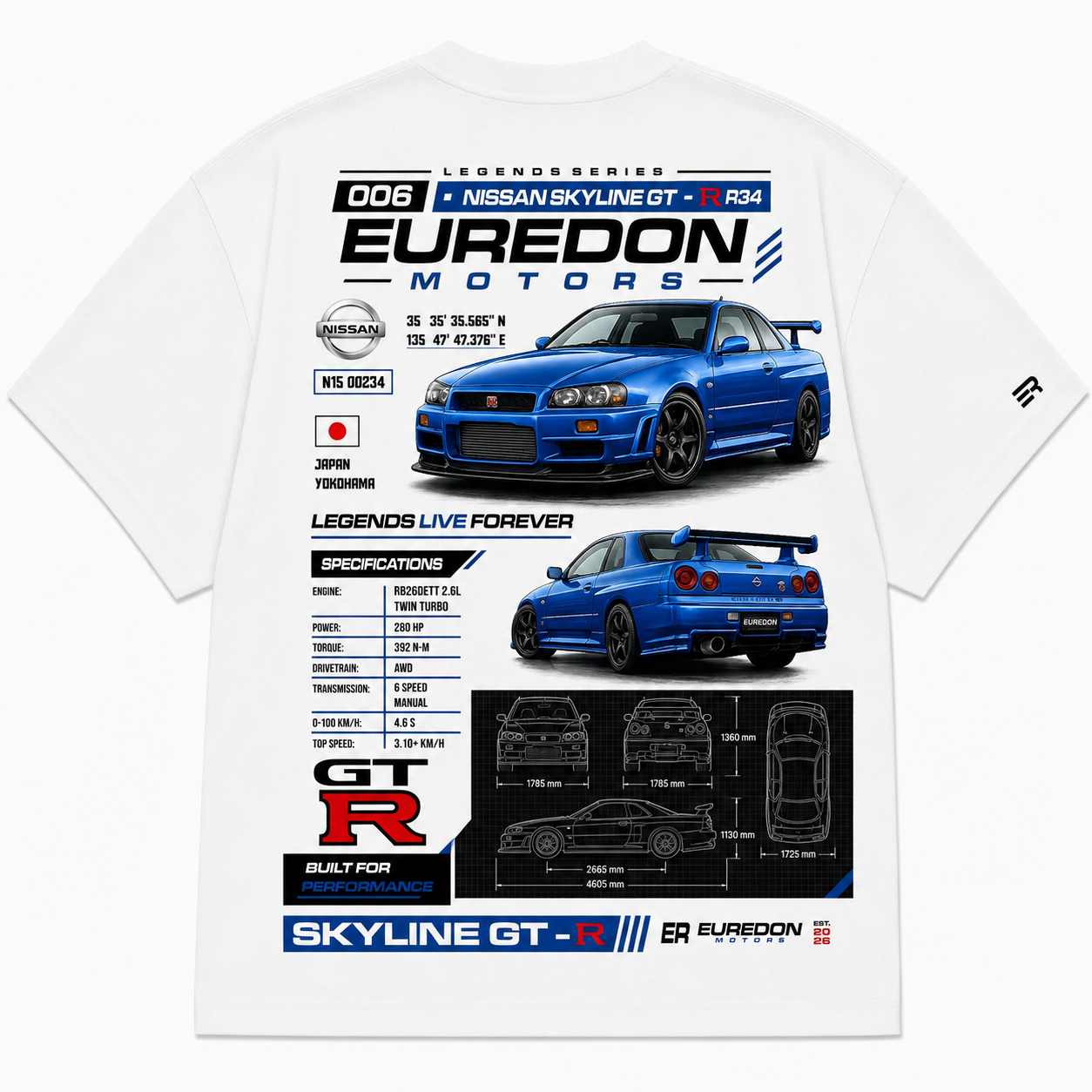 Camiseta Oversized Nissan Skyline GT-R R34 - Euredon Motors