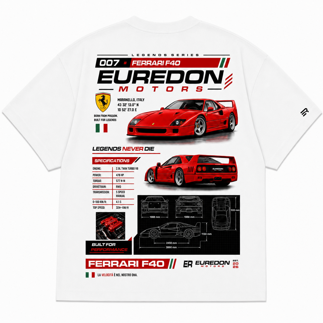 Camiseta Oversized Ferrari F40 - Euredon Motors