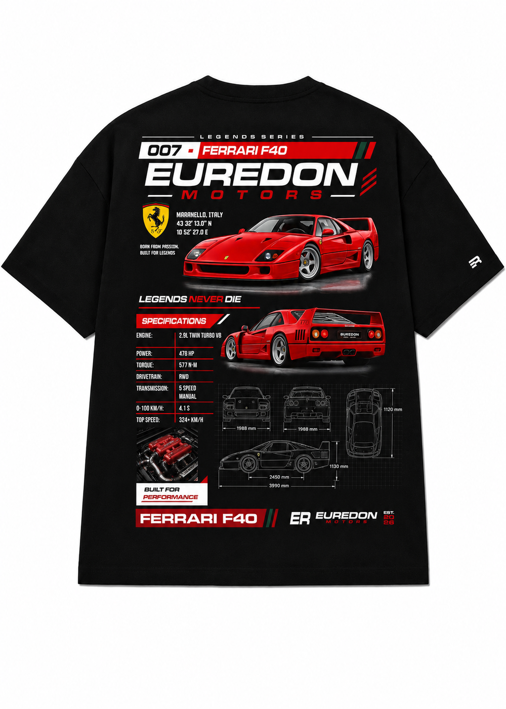Camiseta Oversized Ferrari F40 - Euredon Motors
