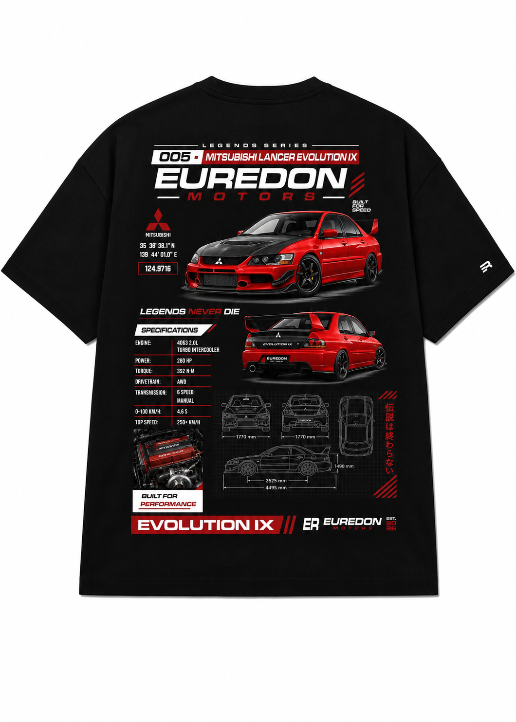 Camiseta Oversized Mitsubishi Lancer Evolution IX - Euredon Motors