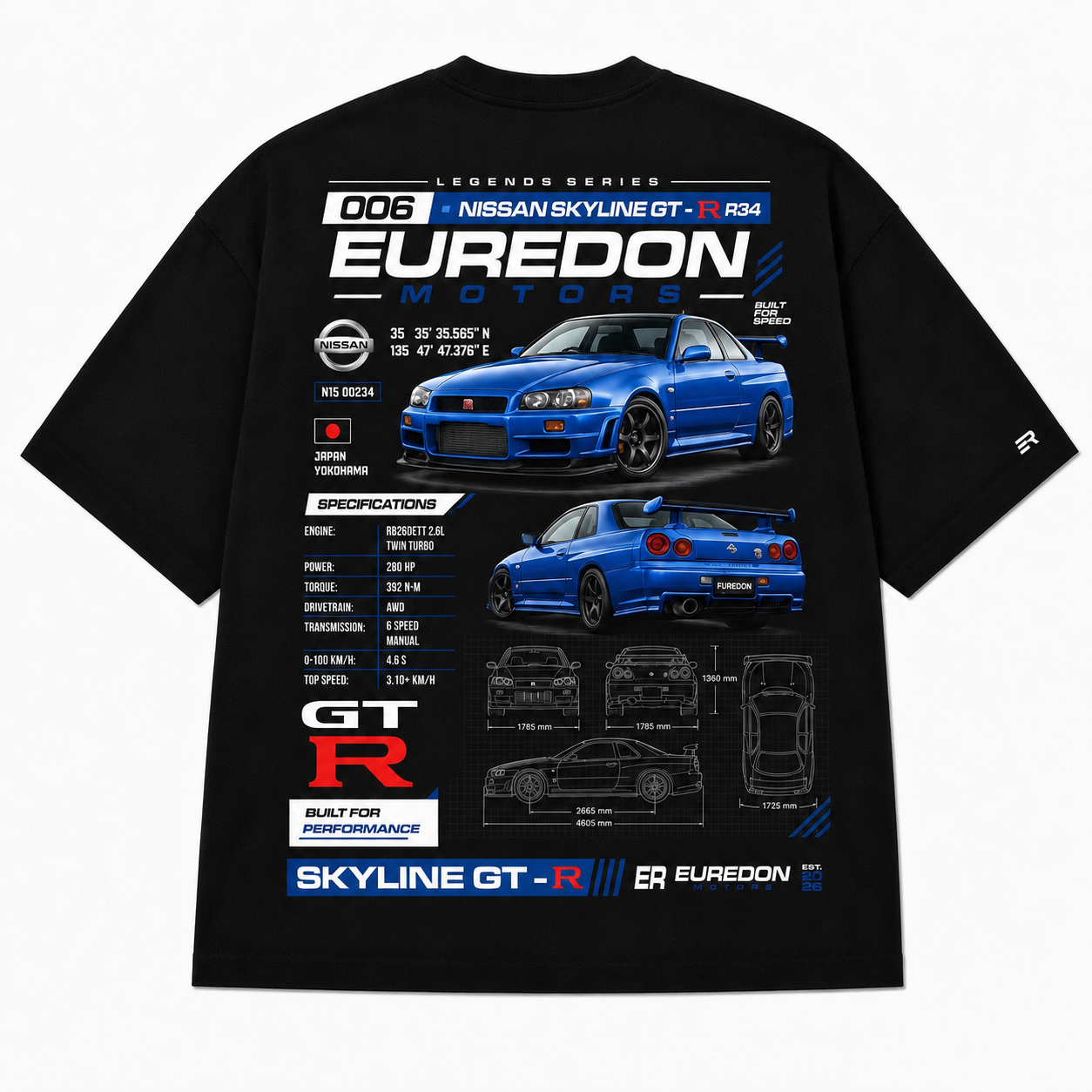 Camiseta Oversized Nissan Skyline GT-R R34 - Euredon Motors