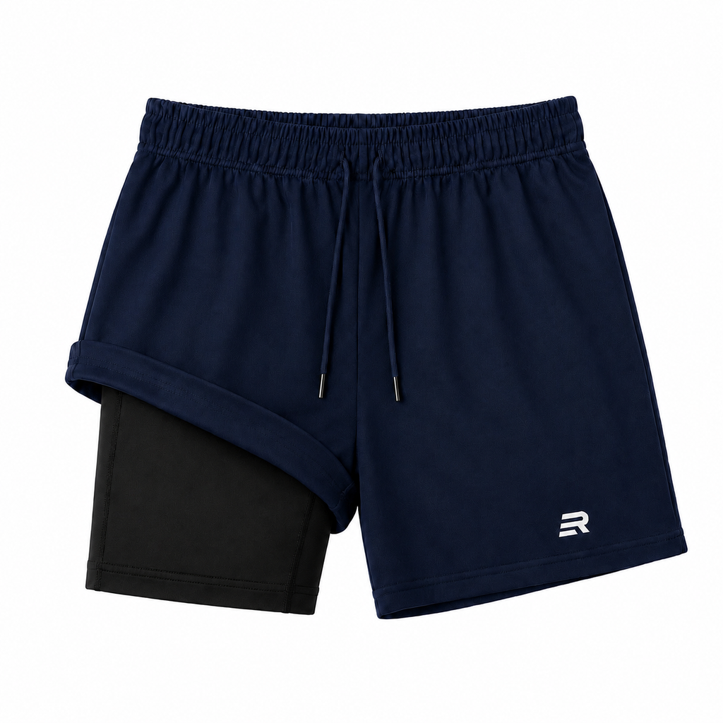 Short Esportivo Dry Fit Azul Marinho 2 em 1 - Euredon